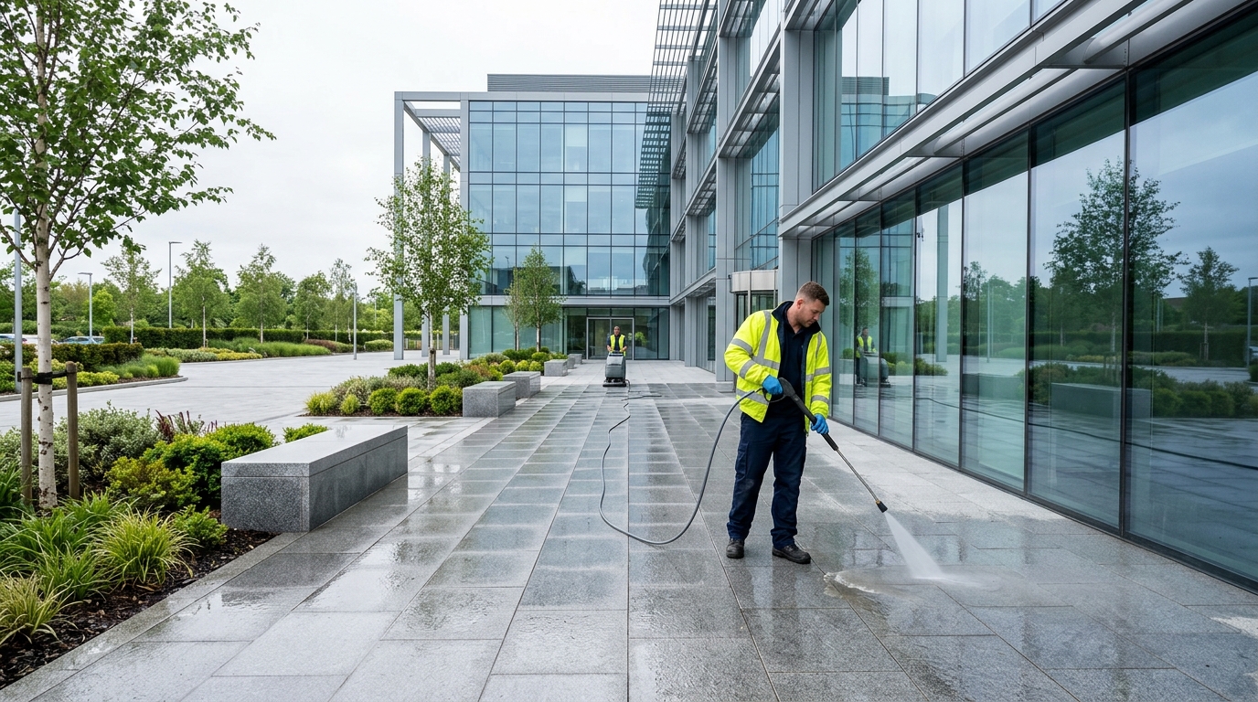 Commercial office forecourt and pedestrian plaza